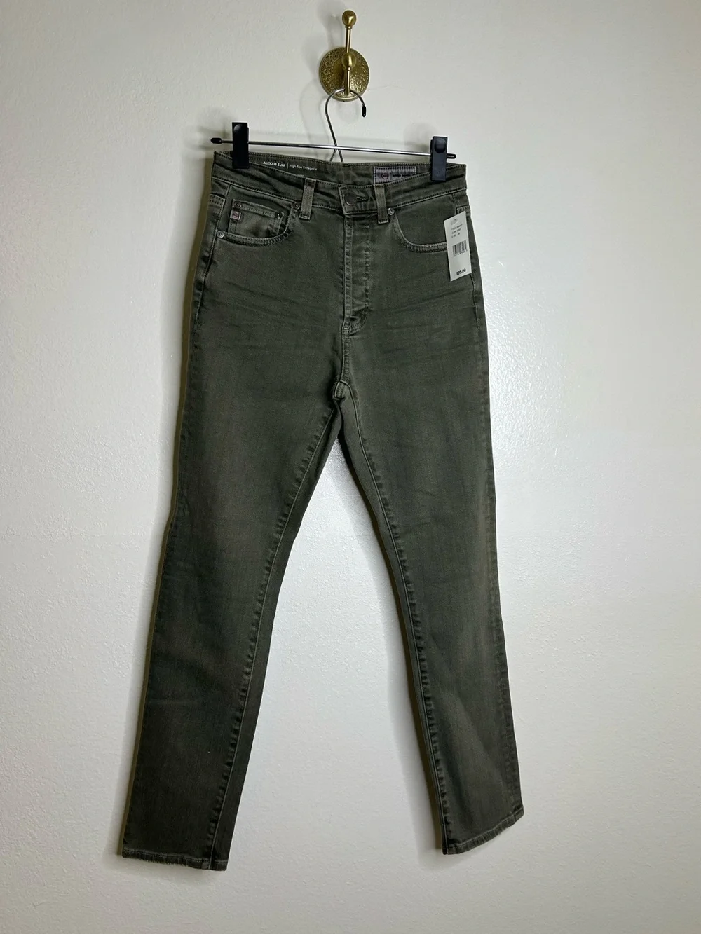 NWT AG Alexxis Slim Leg High Rise Vintage Fit Jean in Sulfur Green Size 26